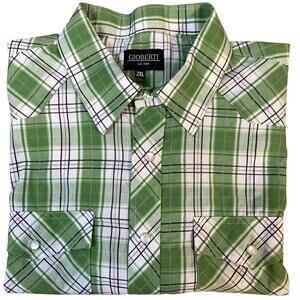Gioberty Men's Green Plaid Short Sleeve Pearl Snap Button Down Shirt Sz 2XL